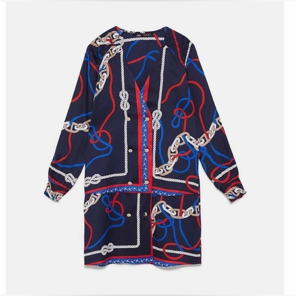 NWT ZARA XS Button Front Nautical Dress - Picture 4 of 15